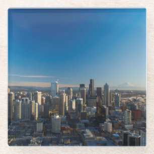 Aerial view of Seattle city skyline Glass Coaster