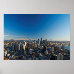 Aerial view of Seattle city skyline Poster