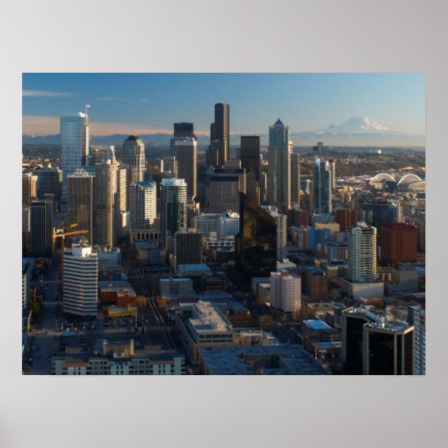 Aerial view of Seattle city skyline Poster (Front)