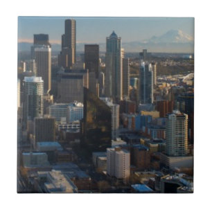 Aerial view of Seattle city skyline Tile