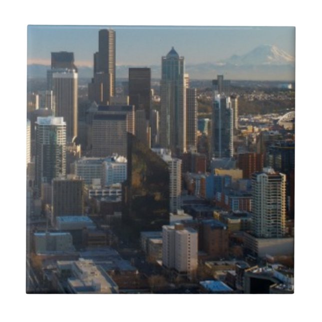 Aerial view of Seattle city skyline Tile (Front)