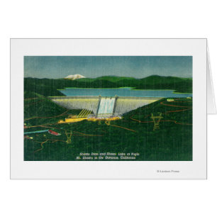 Aerial View of Shasta Dam, Lake, Mountain at