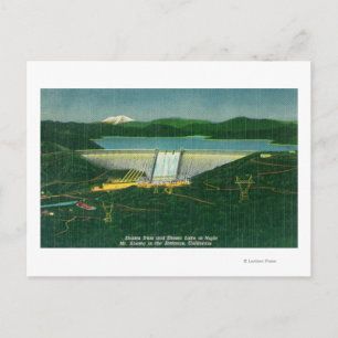 Aerial View of Shasta Dam, Lake, Mountain at Postcard