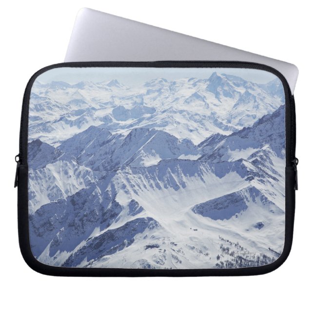Aerial view of snow covered mountains laptop sleeve (Front)
