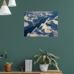 Aerial View of Snow Covered Mountains with River Poster