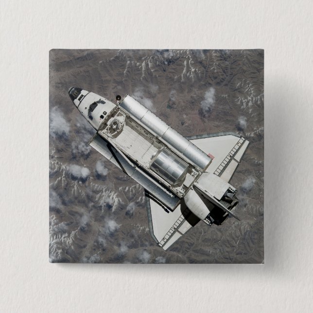 Aerial view of Space Shuttle Discovery 15 Cm Square Badge (Front)