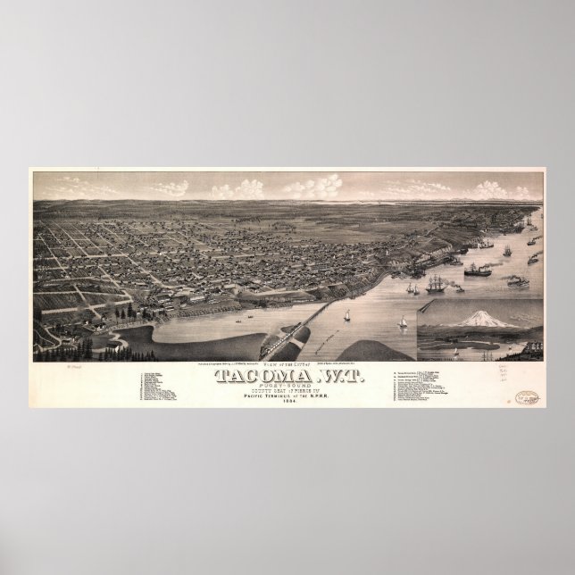 Aerial View of Tacoma, Washington (1884) Poster (Front)