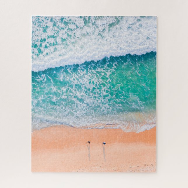 Aerial View of Teal Waves, People Walking on Beach Jigsaw Puzzle (Vertical)