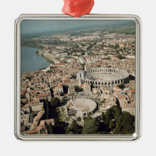 Aerial view of the town with metal ornament