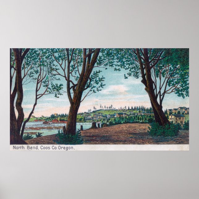 Aerial View of the TownNorth Bend, OR Poster (Front)
