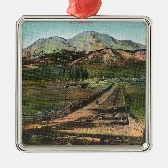 Aerial View of the Valley and Mt. Shasta Metal Tree Decoration (Front)