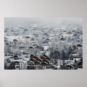 AERIAL VIEW OF VILLAGE COVERED WITH SNOW POSTER