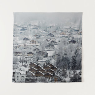 AERIAL VIEW OF VILLAGE COVERED WITH SNOW TAPESTRY
