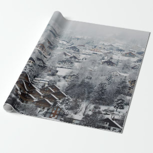 AERIAL VIEW OF VILLAGE COVERED WITH SNOW WRAPPING PAPER