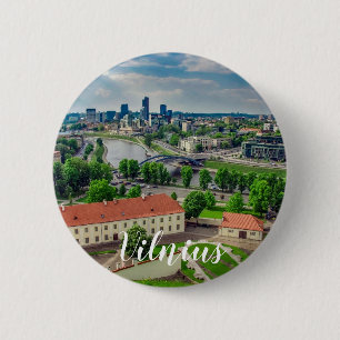 Aerial view of Vilnius, Lithuania 6 Cm Round Badge