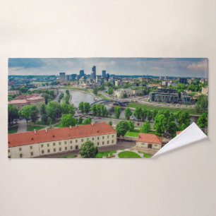 Aerial view of Vilnius, Lithuania Bath Towel
