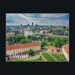 Aerial view of Vilnius, Lithuania Postcard<br><div class="desc">Painting of view from above of Vilnius,  Lithuania.  Aerial view of Vilnius,  red rooftops,  river,  skyscrapers in business district.</div>