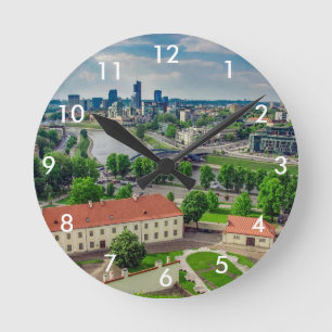 Aerial view of Vilnius, Lithuania Round Clock