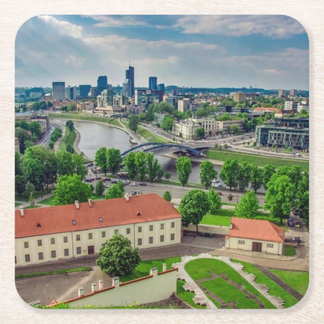 Aerial view of Vilnius, Lithuania Square Paper Coaster (Front)
