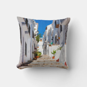 Aerial view of white city Frigiliana in sunny day Cushion
