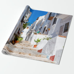 Aerial view of white city Frigiliana in sunny day Wrapping Paper