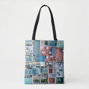 AERIAL VIEW PHOTOGRAPHY OF HOUSES TOTE BAG