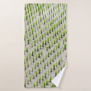 Aerial view photography of rice crops during dayti bath towel