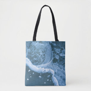 Aerial view photography of seat waves tote bag
