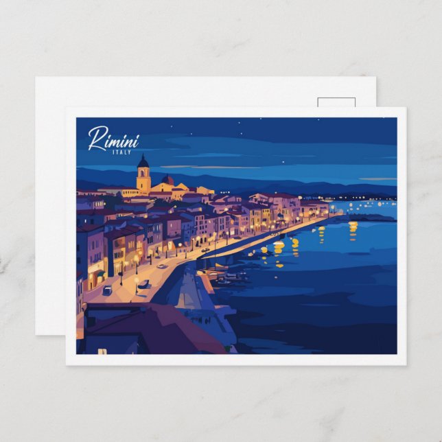 Aerial View Rimini Italy Illustration Travel Postcard (Front/Back)