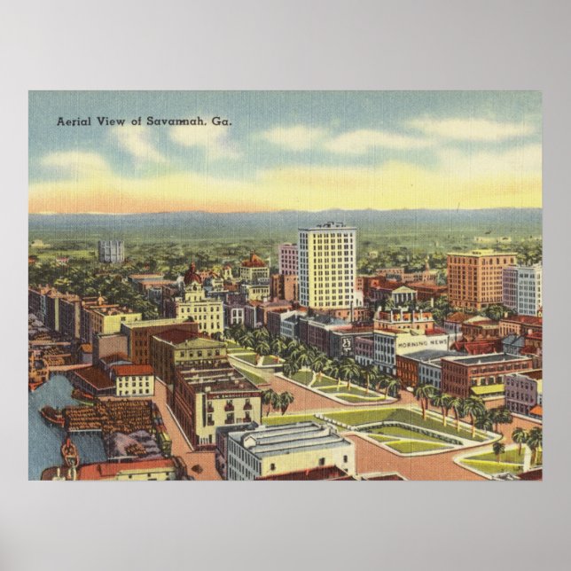 Aerial View Savannah GA retro Poster (Front)