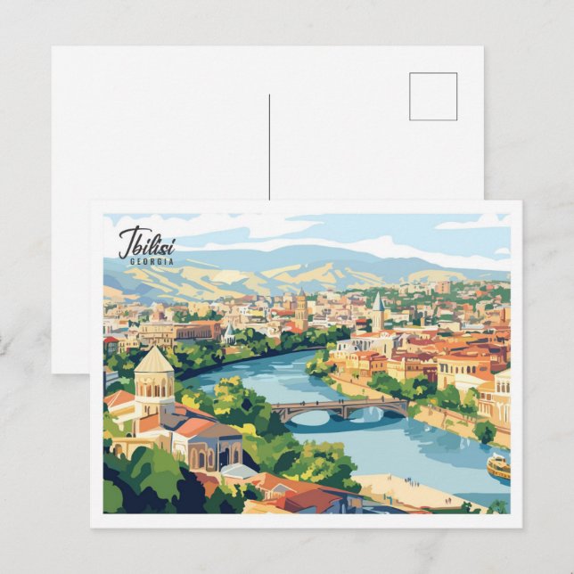 Aerial View Tbilisi Georgia Illustration Travel Postcard (Front/Back)
