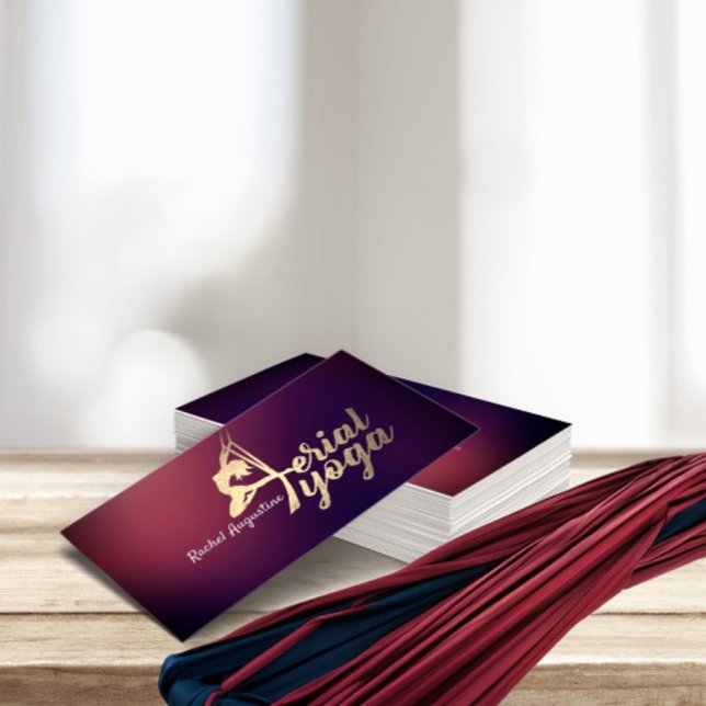Aerial Yoga Instructor Pilates Fitness Purple Gold Business Card (Creator Uploaded)