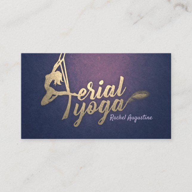 Aerial Yoga Instructor Pilates Fitness Purple Gold Business Card (Front)