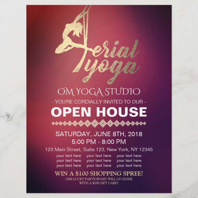 Aerial YOGA Meditation Fitness Studio Open House Flyer (Front)