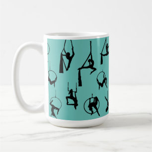 Aerialist Aerial Silks Lyra silhouettes aqua Coffee Mug