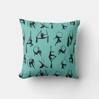 Aerialist Aerial Silks Lyra silhouettes aqua Cushion