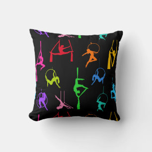 Aerialist Aerial Silks Lyra silhouettes rainbow Cushion
