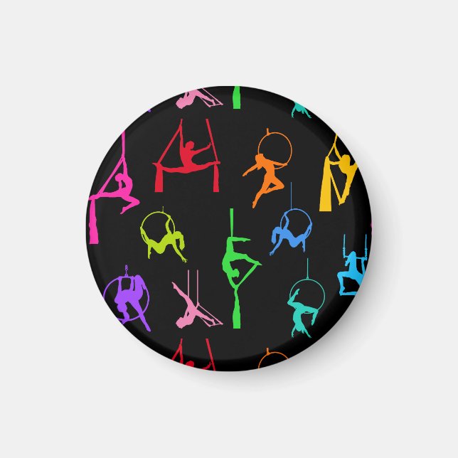 Aerialist Aerial Silks Lyra silhouettes rainbow Magnet (Front)