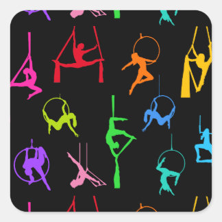 Aerialist Aerial Silks Lyra silhouettes rainbow Square Sticker