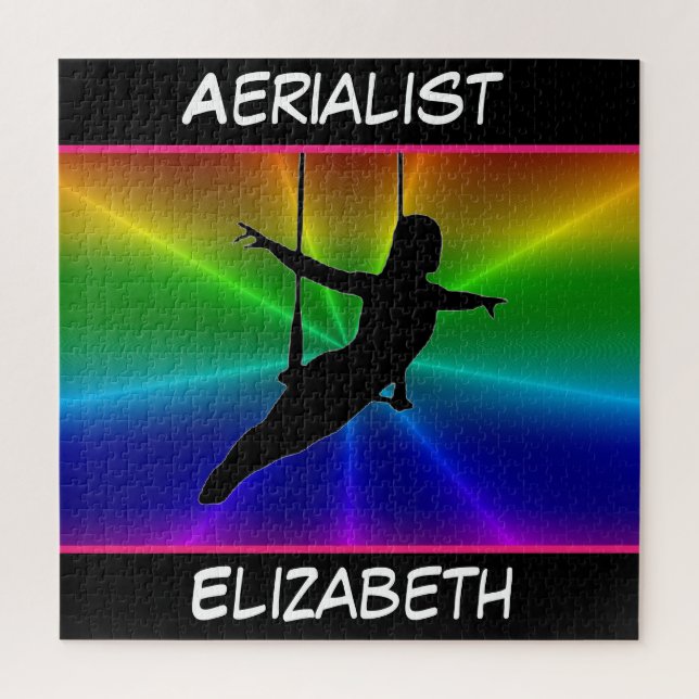Aerialist on Trapeze Rainbow Burst Jigsaw Puzzle (Vertical)