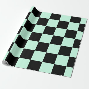 Aero Blue and Black Chequered Pattern Wrapping Paper