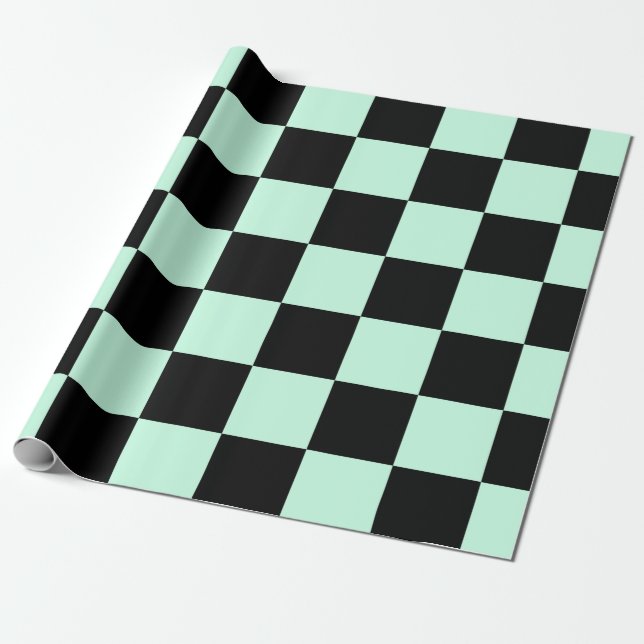 Aero Blue and Black Chequered Pattern Wrapping Paper (Unrolled)
