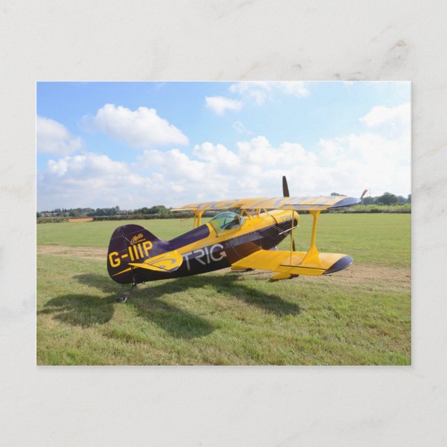 Aerobatic Bi-Plane On The Field Postcard (Front)