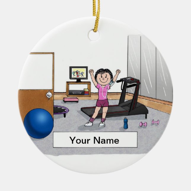 Aerobics - Female Ceramic Tree Decoration (Front)