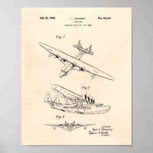 Aeroplane 1935 Patent Art Old Peper Poster