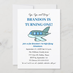 Aeroplane 1st Birthday Boy Blue Kids Planes Invitation