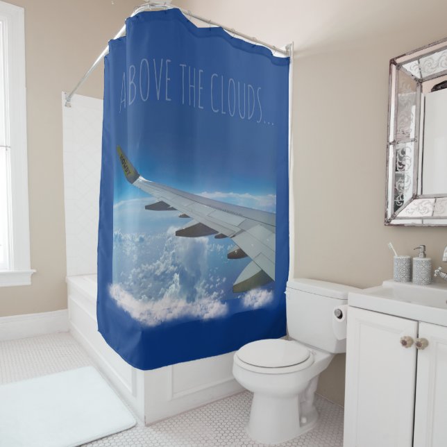 Aeroplane above the Clouds (customisable) Shower Curtain (In Situ)