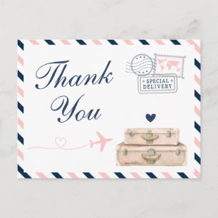 Aeroplane Airline Travel Wedding Shower Thank You Postcard