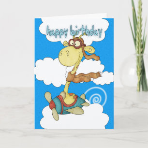 Aeroplane / Airplane Giraffe Birthday Card - Child