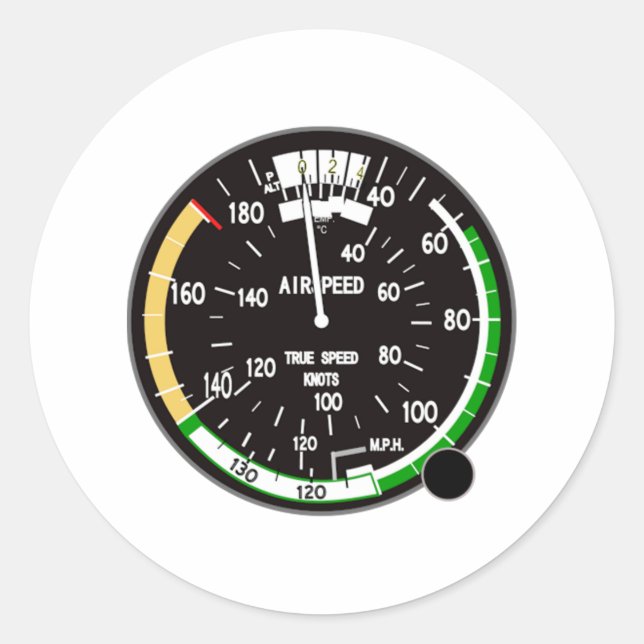 Aeroplane Airspeed Indicator Classic Round Sticker (Front)